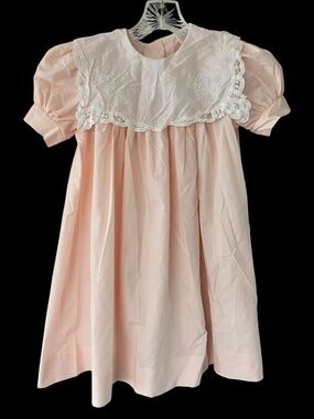 Vintage Lavender Blue Long Heirloom Embroidered Bib Collar Puff Sleeve Dress 4T